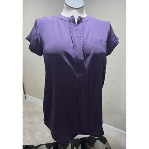 Simply Vera Vera Wang Womens Purple Blouse With Short Sleeves & Button-Down Deta